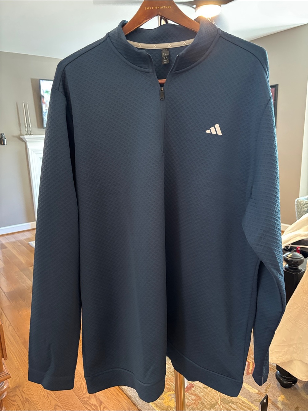 adidas Blue Quilted Textured Quarter-Zip Performance Jacket NWT